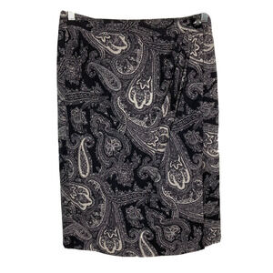 Talbots Skirt Womens Sz 6 Black Gray Paisley Wool Wrap Pencil‎ Lined Button